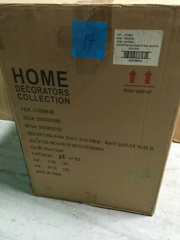 Home Decorators Collection Bella Aged Gold Glass Top End Table open box in like new condition
