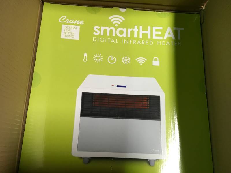 Crane 1500-Watt Digital Infrared Heater with Wi-Fi Phone App - White open box in like new condition