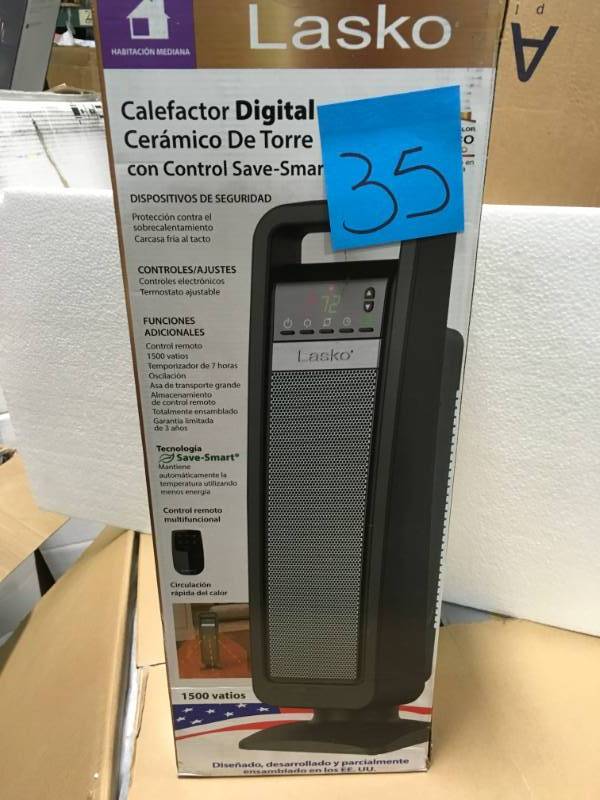 Lasko Digital Ceramic Tower Heater with Save-Smart Control open box in like new condition