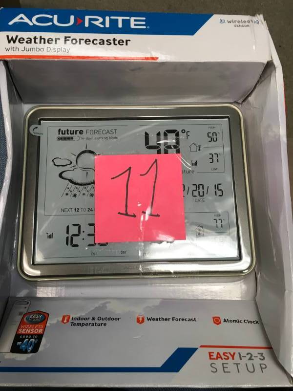 lot 11 image: AcuRite Wireless Digital Atomic Weather Forecaster open box in like new condition