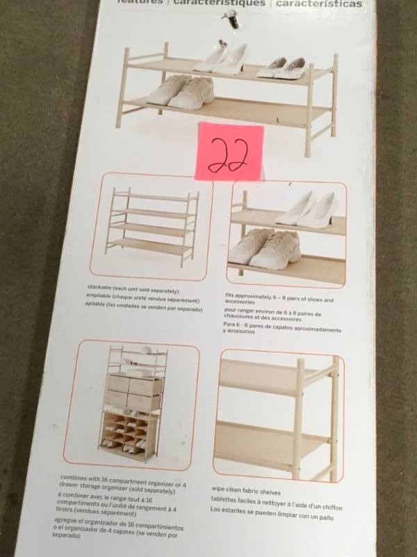 lot 22 image: neatfreak 32 in. W 2-Pair Stackable Fabric Shoe Organizer not used