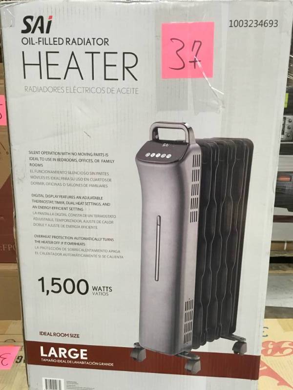 lot 37 image: SAI 1,500-Watt Digital Eco-Fin Oil-Filled Radiator with 7-Fins open box in like new condition