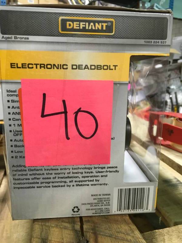lot 40 image: Defiant Castle Aged Bronze Single Cylinder Electronic Keypad Deadbolt open box in like new condition