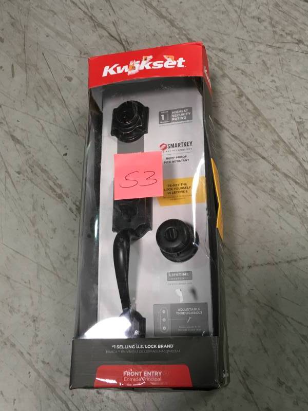 lot 53 image: Kwikset 95530-019 Montara Handleset, Venetian Bronze open box in like new condition
