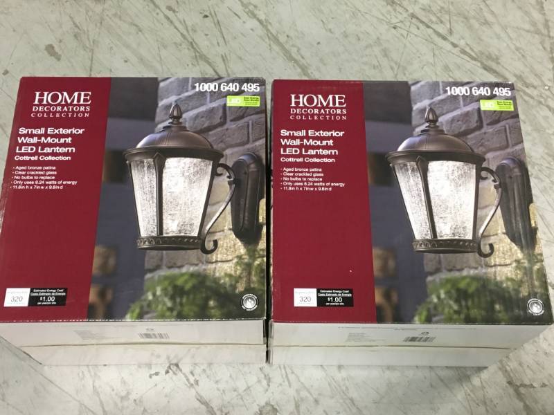 lot 55 image: Home Decorators Collection Aged Bronze Patina Outdoor LED Wall Lantern LOT OF 2 not used