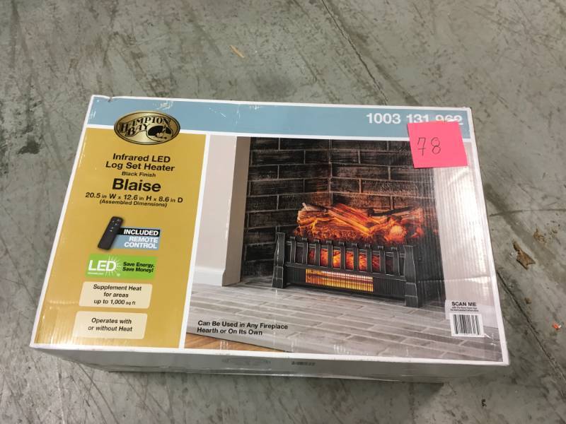 lot 78 image: Hampton Bay Blaise 20.51 in. Infrared Quartz Electric Fireplace Logs with Realistic Ember Bed open box in like new condition