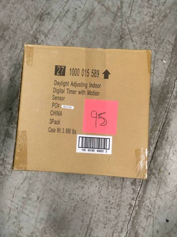 lot 95 image: Defiant 8 Amp 7-Day Indoor In-Wall SunSmart Digital Timer Switch with Motion Sensor, White CASE 3 PACK not used