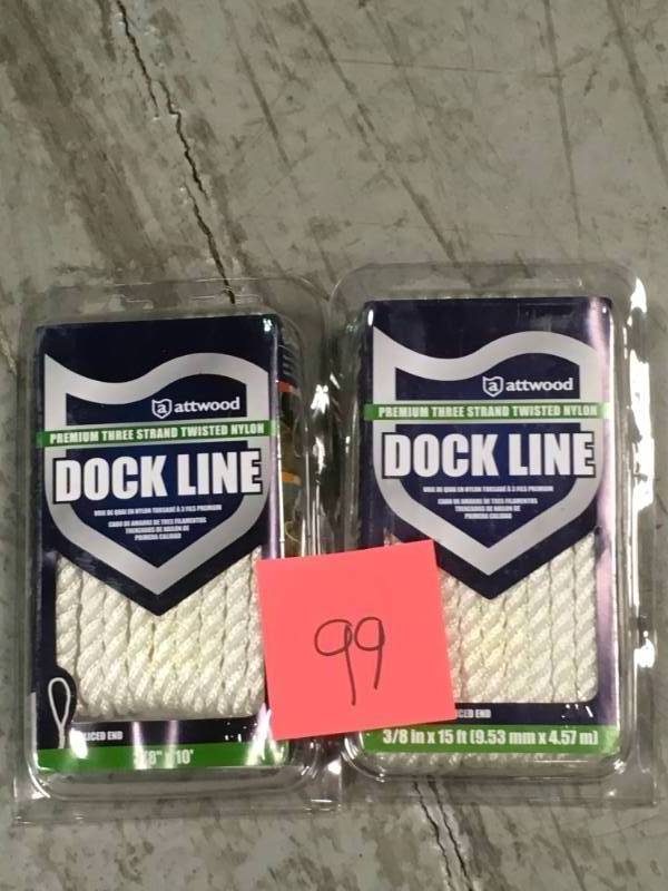 lot 99 image: Attwood 10 Premium 3-Strand Twisted Nylon Dock Line, White LOT OF 2 open box in like new condition