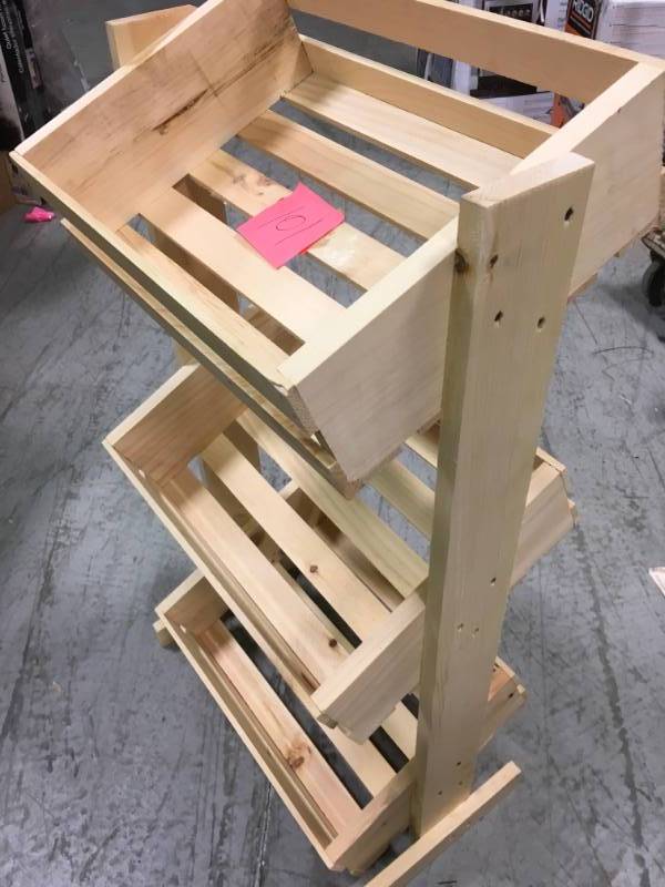 lot 101 image: Crates and Pallet Large Tiered Wood Crate Stand Unfinished open box in like new condition