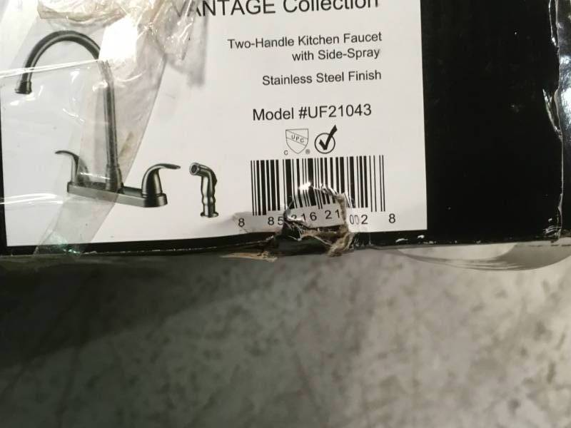 lot 102 image: Ultra UF21043 Two-Handle Stainless Steel Kitchen Faucet open box in like new condition