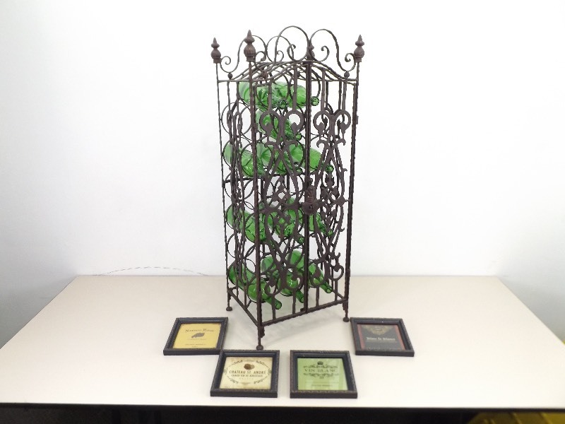 NEW Wrought Iron Locking Wine Rack and Accessories