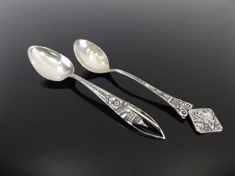 2 Antique .925 Sterling Silver Souvenir Spoons