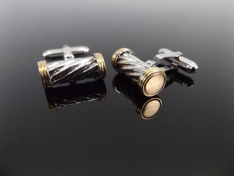 14k Yellow Gold and .925 Sterling Silver Rope Cufflinks