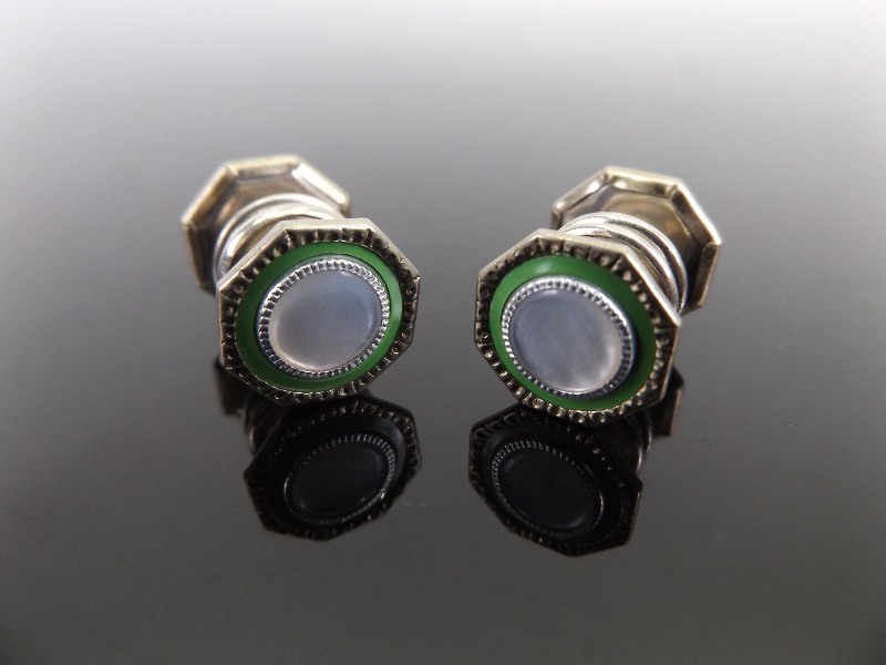 Antique Art Deco Enamel Snap Cufflinks