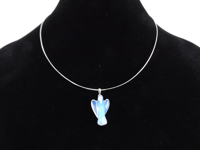 .925 Sterling Silver Opalescent Angel Cherub Pendant and Necklace