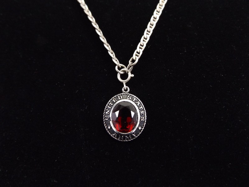 .925 Sterling Silver US Army Ruby Pendant on 24 Sterling Chain&nbsp