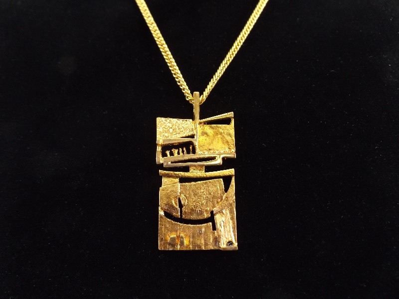 Vintage Jorma Laine Large Bronze Finland Pendant and Necklace