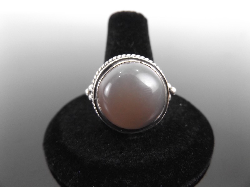 .925 Sterling Silver Padparadscha Sapphire Cabochon Ring Sz 10