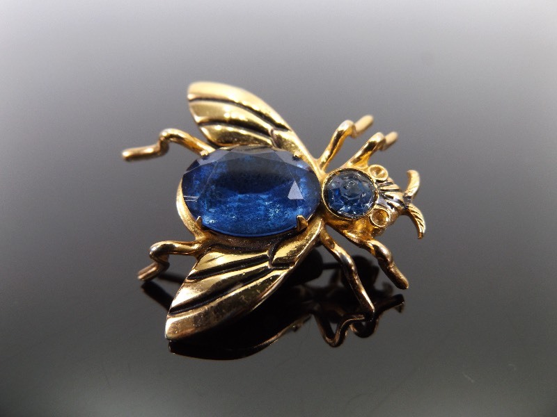 Vintage Coro Sapphire Blue Rhinestone Bug Brooch