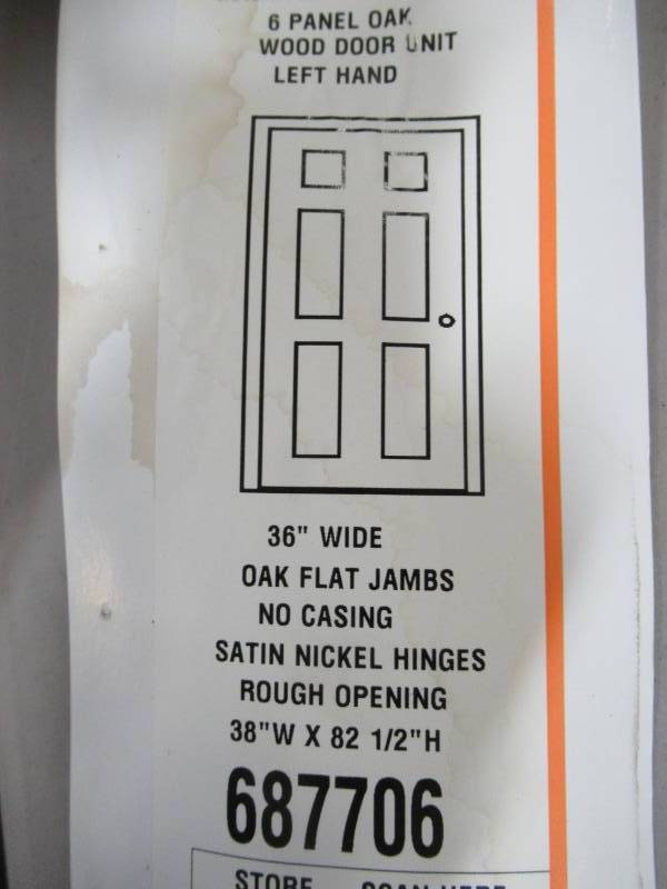 lot 15 image: ReliaBilt BrownUnfinished 6-Panel Wood Oak Single Prehung Door (Common 36-in X 80-in Actual 37.375-in x 82.1875-in) 687706