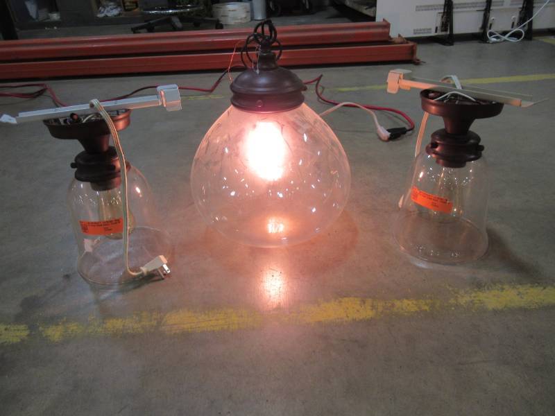 lot 253 image: 3 allen  roth Bristow Oil-Rubbed Bronze Clear Glass Lights.