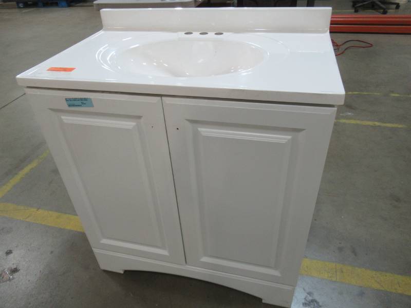 lot 261 image: Glacier Bay 30-12 in. W Vanity in White with Vanity Top in White. GB30P2COM-WH