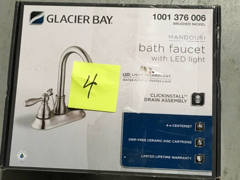 lot 4 image: Glacier Bay Mandouri 4 in. Centerset 2-Handle LED High-Arc Bathroom Faucet in Brushed Nickel  open box in like new condition