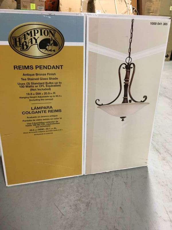 lot 5 image: Hampton Bay 1000041385 Reims Pendant Light Antique Bronze Finish  open box in like new condition