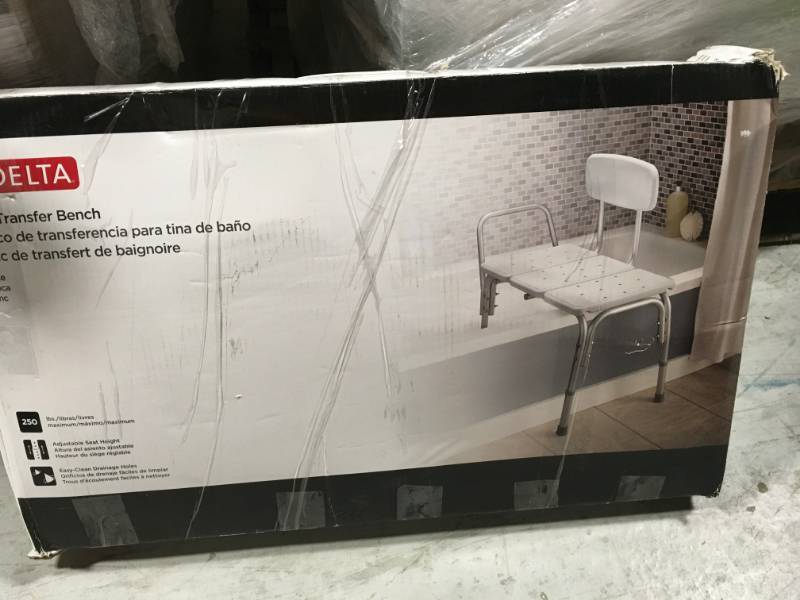 lot 6 image: Delta Adjustable Tub Transfer Bench  open box in like new condition