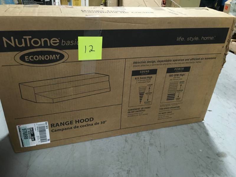lot 12 image: NuTone RL6200 Series 30 in. Ductless Under Cabinet Range Hood with Light in White  open box in like new condition