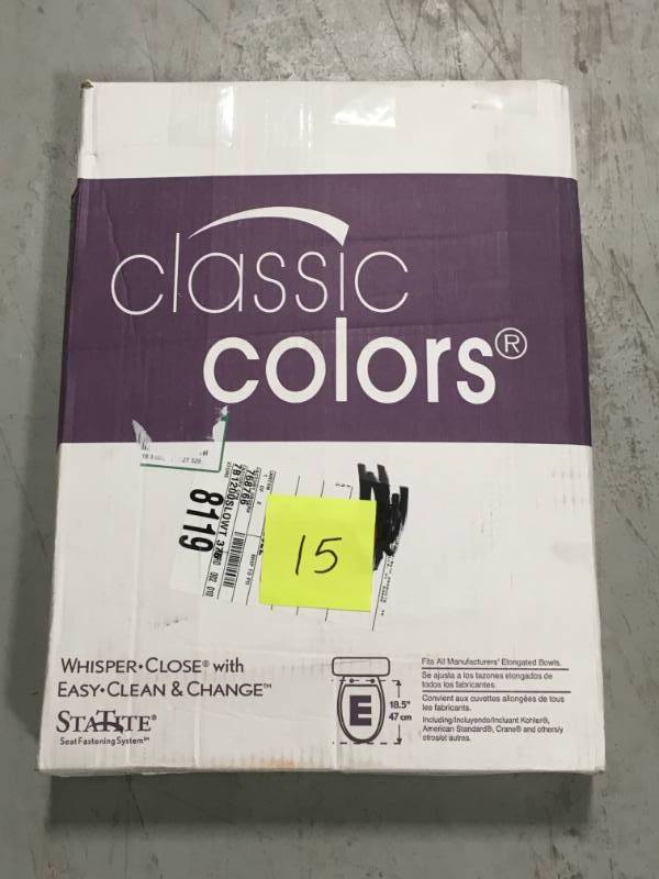 lot 15 image: BEMIS Slow Close STA-TITE Elongated Closed Front Toilet Seat in Warm White  open box in like new condition