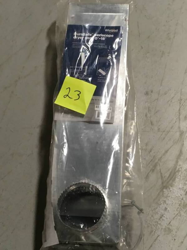 lot 23 image: Whirlpool 0-18 in. Dryer Periscope with 2 Clamps  open box in like new condition