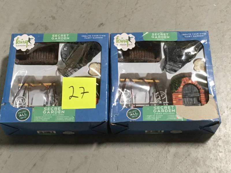 lot 27 image: Arcadia Garden Products Secret Garden Polyresin Fairy Garden Kit (12-Piece) LOT OF 2  open box in like new condition