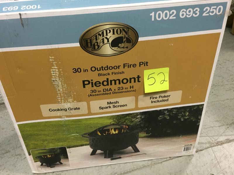 lot 52 image: Hampton Bay Piedmont 30 in. Steel Fire Pit in Black with Poker