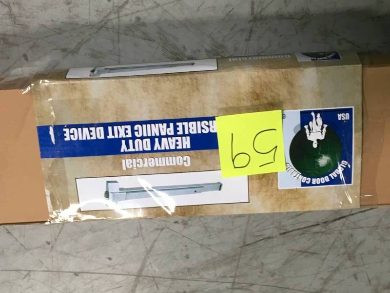lot 59 image: Global Door Controls Commercial Heavy Duty Reversible Panic Exit Device Push Bar  open box in like new condition