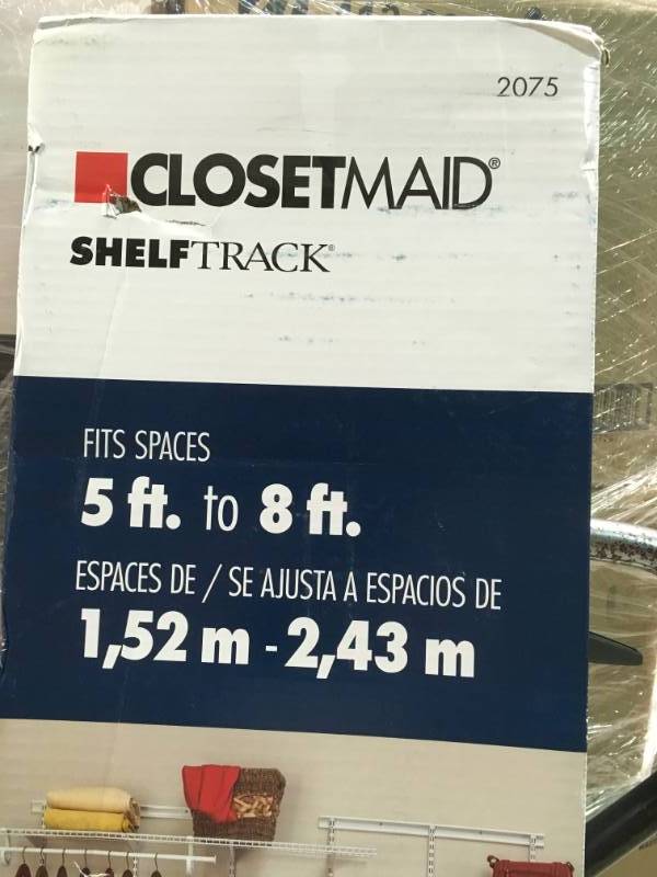 lot 61 image: ClosetMaid ShelfTrack 5 ft. to 8 ft. 13.4 in. D x 96 in. W x 49.3 in. H White Wire Steel Closet System Organizer Kit