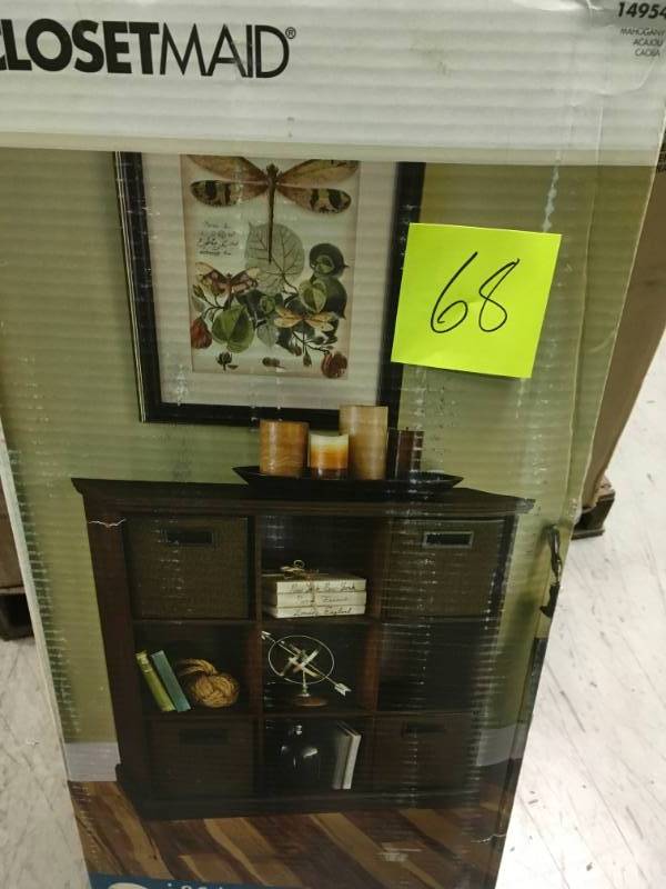 lot 68 image: ClosetMaid 37 in. x 39 in. Mahogany 9-Cube Organizer not used