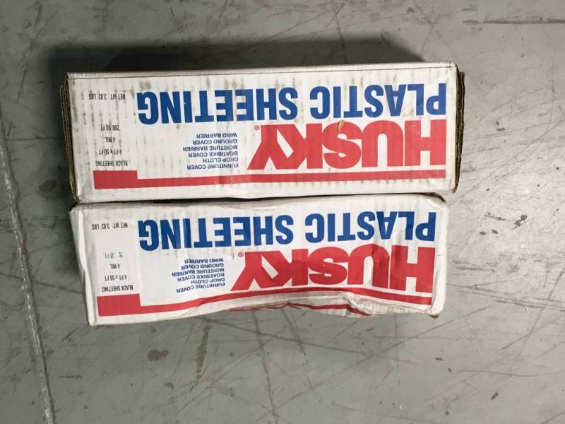 lot 73 image: LOT OF 2 HUSKY 4 ft. x 50 ft. Black 4 mil Plastic Sheeting not used