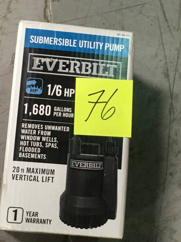 lot 76 image: Everbilt 16 HP Plastic Submersible Utility Pump