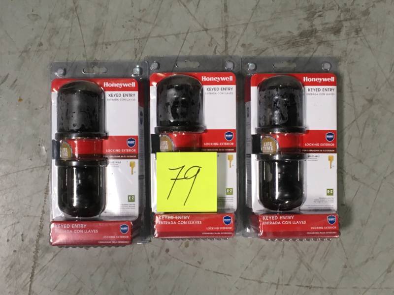 lot 79 image: Honeywell Classic Oil Rubbed Bronze Entry Door Knob LOT OF 3 not used