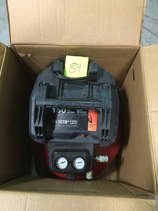 lot 89 image: Porter-Cable 6 Gal. 150 PSI Portable Electric Pancake Air Compressor in good condition