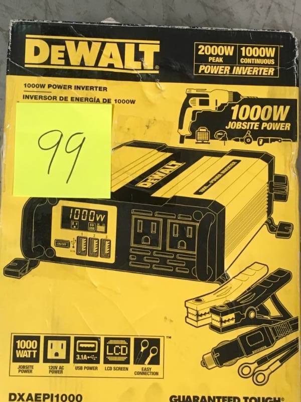 lot 99 image: DEWALT 1000-Watt Power Inverter  open box in like new condition