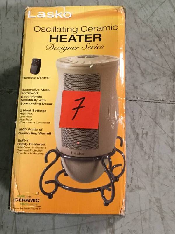 lot 7 image: Lasko Designer Series 1500-Watt Oscillating Ceramic Electric Portable Heater open box in like new condition