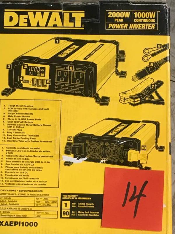 lot 14 image: DEWALT 1000-Watt Power Inverter USED in good condition