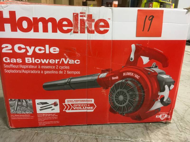 lot 19 image: Homelite 150 MPH 400 CFM 26cc Gas Handheld Blower Vacuum USED in good condition