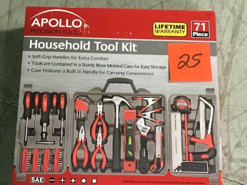 lot 25 image: Apollo Household Tool Kit (71-Piece) open box in like new condition