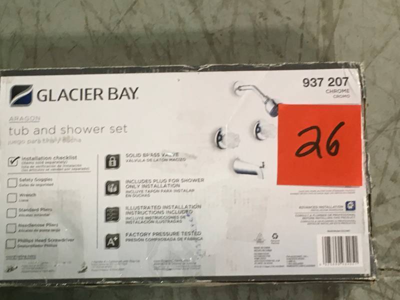 lot 26 image: Glacier Bay Aragon WaterSense 2-Handle 1-Spray Tub and Shower Faucet in Chrome (Valve Included) open box in like new condition