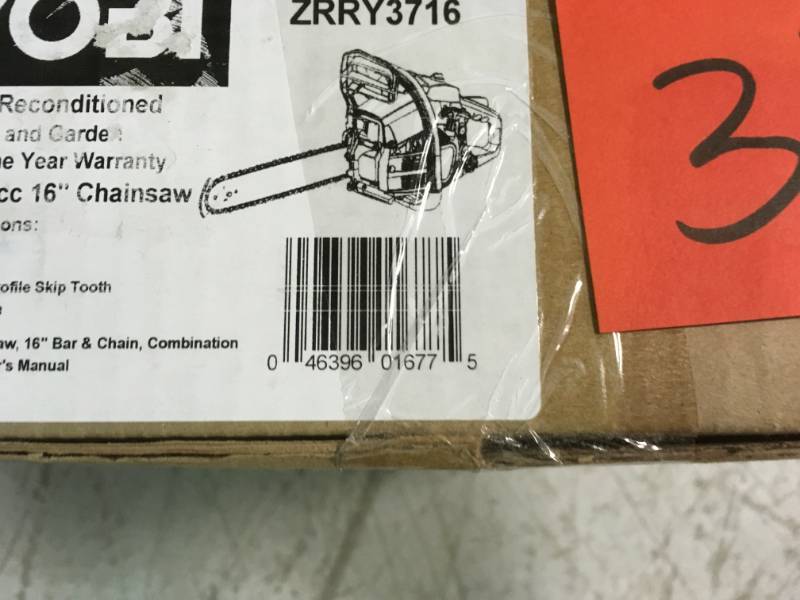 lot 31 image: Ryobi Reconditioned 16 in. 37cc 2-Cycle Gas Chainsaw open box in like new condition