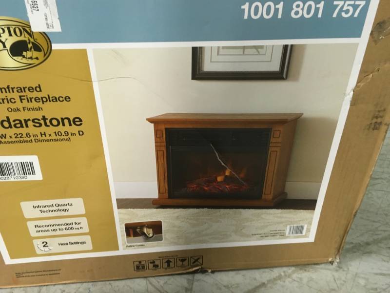 lot 38 image: Hampton Bay Cedarstone 29 in. 3-Element Mantel Infrared Electric Fireplace in Oak not used