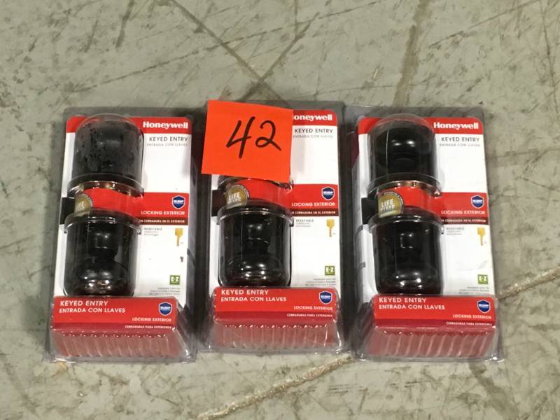 lot 42 image: Honeywell Classic Oil Rubbed Bronze Entry Door Knob LOT 3 PCS open box in like new condition